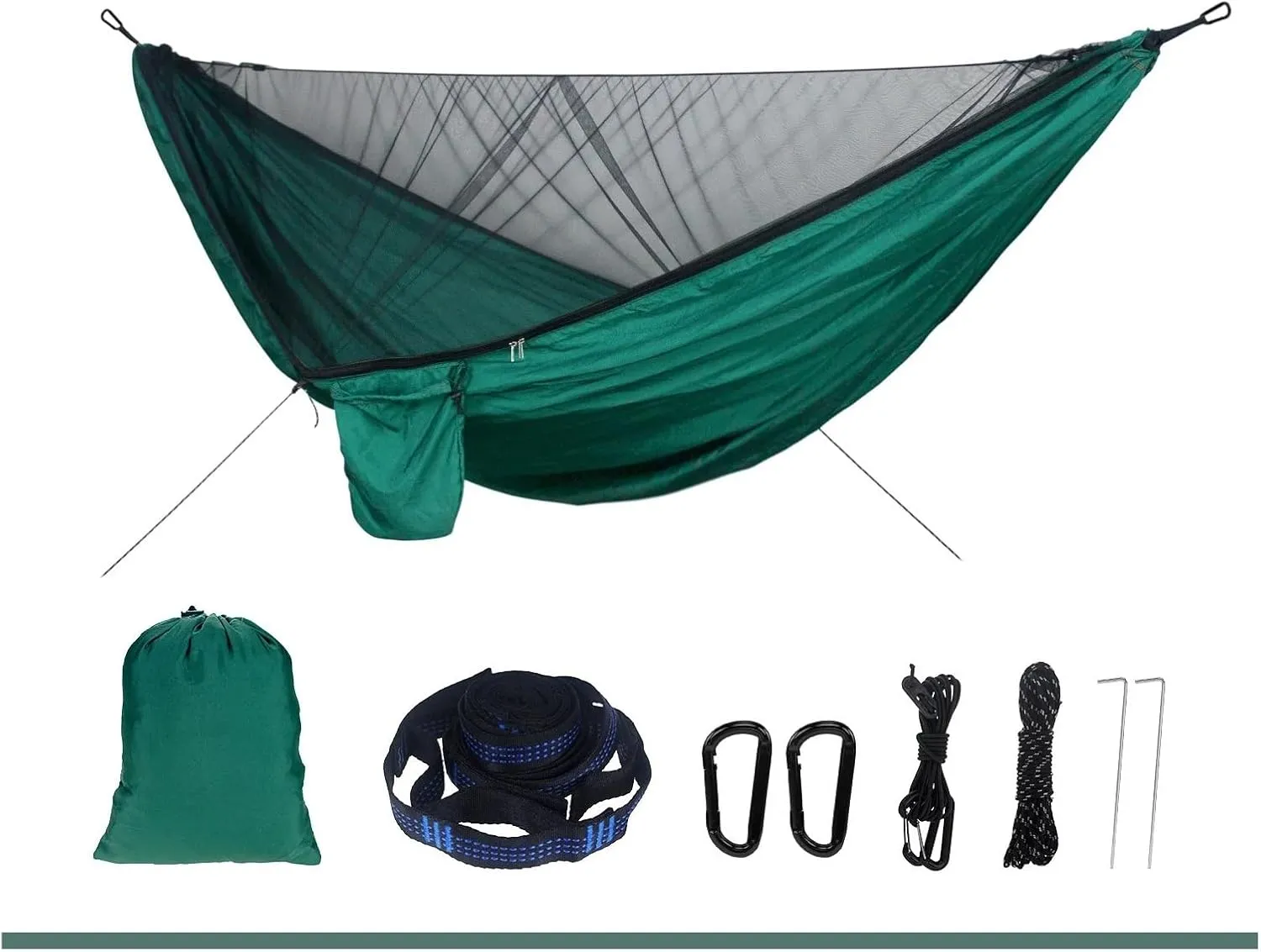 Camping Hammock Portable Nylon Camping Hammock with Waterproof Rain Fly Canopy Tarp for Outdoor Hanging Bed Sleeping, Green 2