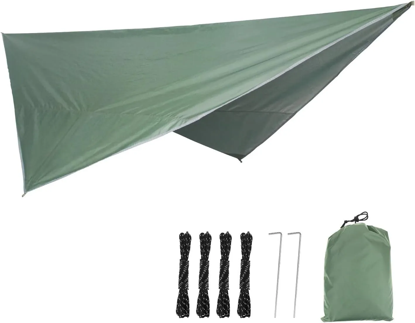 Camping Hammock Portable Nylon Camping Hammock with Waterproof Rain Fly Canopy Tarp for Outdoor Hanging Bed Sleeping, Green 2