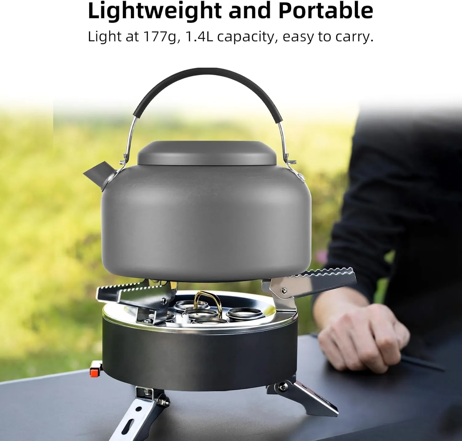Camping Kettle,1.4L Camping Kettle and 450ml 250ml Metal Cups Set with Silicone Handle Outdoor Boiling Water Kettle Backpacking Kettle Anodized Aluminum Kettle (kettle)