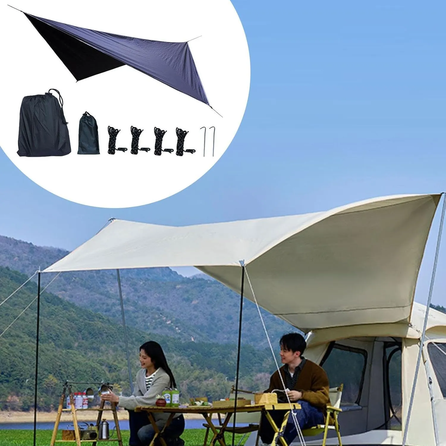 Camping Tarp Hammock Canopy Easily Set up Lightweight Camping Canopy Tent Tarp for Garden Picnic Traveling Backpacking Hiking, Black