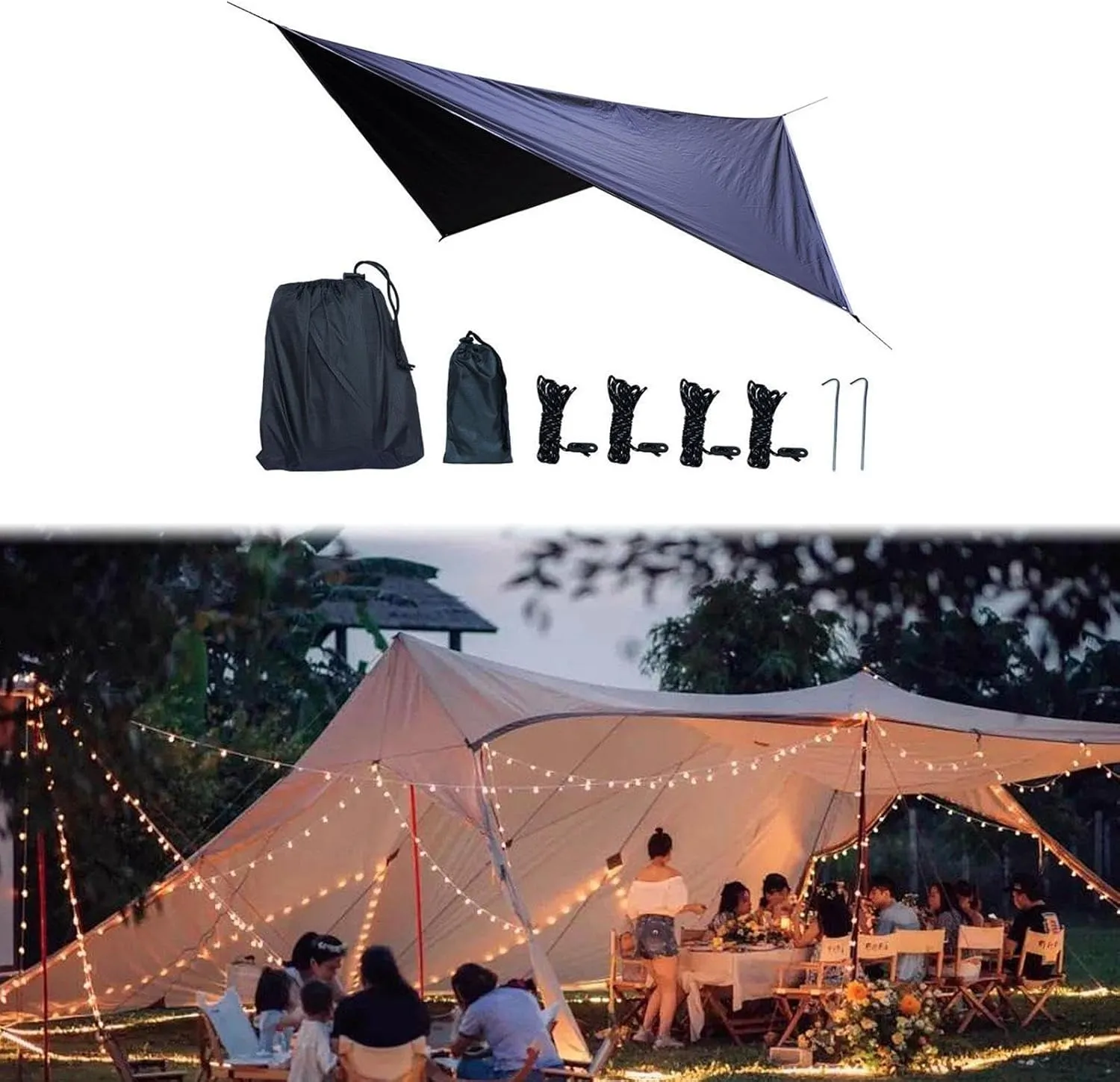 Camping Tarp Hammock Canopy Easily Set up Lightweight Camping Canopy Tent Tarp for Garden Picnic Traveling Backpacking Hiking, Black
