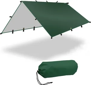 Camping Tarp Large 12x12ft, Waterproof Survival Shelter, Portable Hammock Rain Fly, Mutifunctional Sunscreen Awning Canopy with Silver Coating for Hiking, Backpacking & Outdoor Adventure