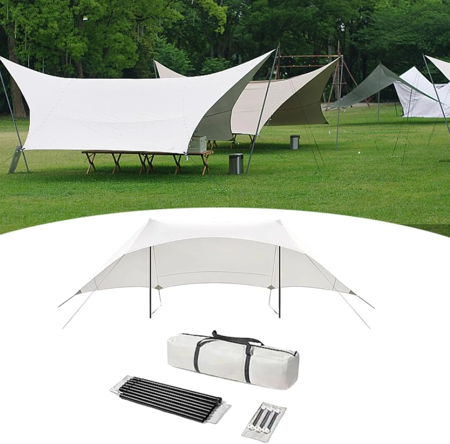 Camping Tarp Rain Tarp Awning Portable Waterproof with Storage Bag Camping Canopy for Traveling Outdoor Activities Backyard, Height 2.1m