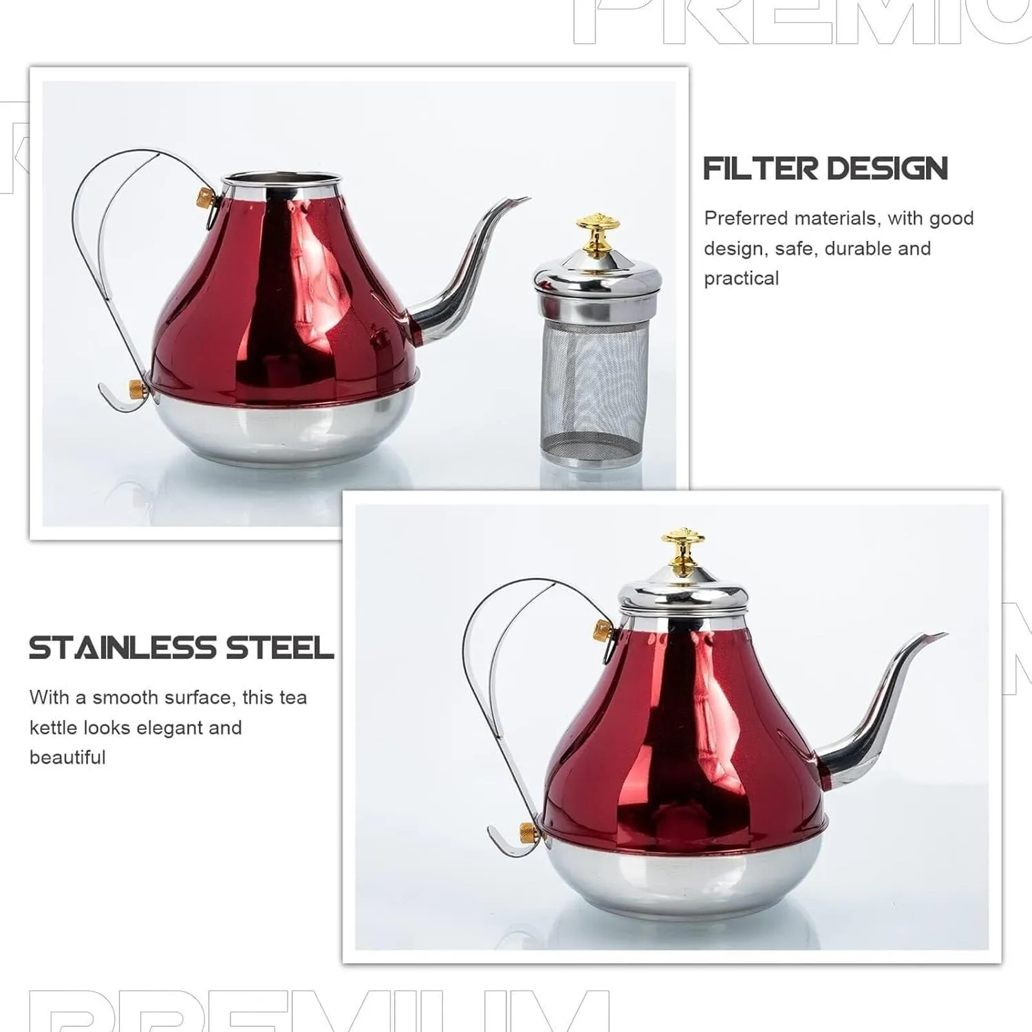 Camping Teapot, Stainless Steel Tea Kettle with Infuser, Teapot for Gas Induction Electric Stovetop