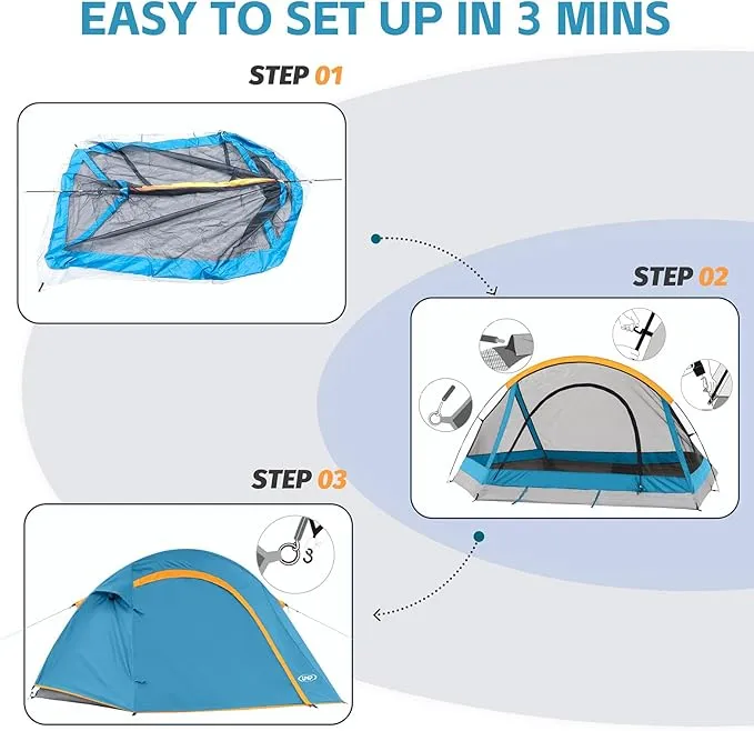 Camping Tent 1-2 Person, Easy Set up-Portable Small Backpacking Tents for Camping Waterproof Tent with Rainfly