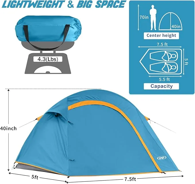 Camping Tent 1-2 Person, Easy Set up-Portable Small Backpacking Tents for Camping Waterproof Tent with Rainfly