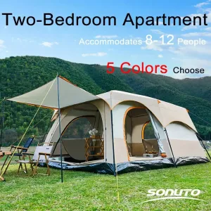 Camping Tent 3-12 Person Double Layers: Oversize, Rainproof Outdoor Family Camp Tour Equipment