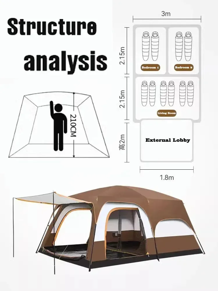 Camping Tent 3-12 Person Double Layers: Oversize, Rainproof Outdoor Family Camp Tour Equipment