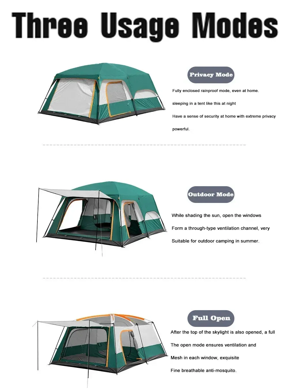 Camping Tent 3-12 Person Double Layers: Oversize, Rainproof Outdoor Family Camp Tour Equipment
