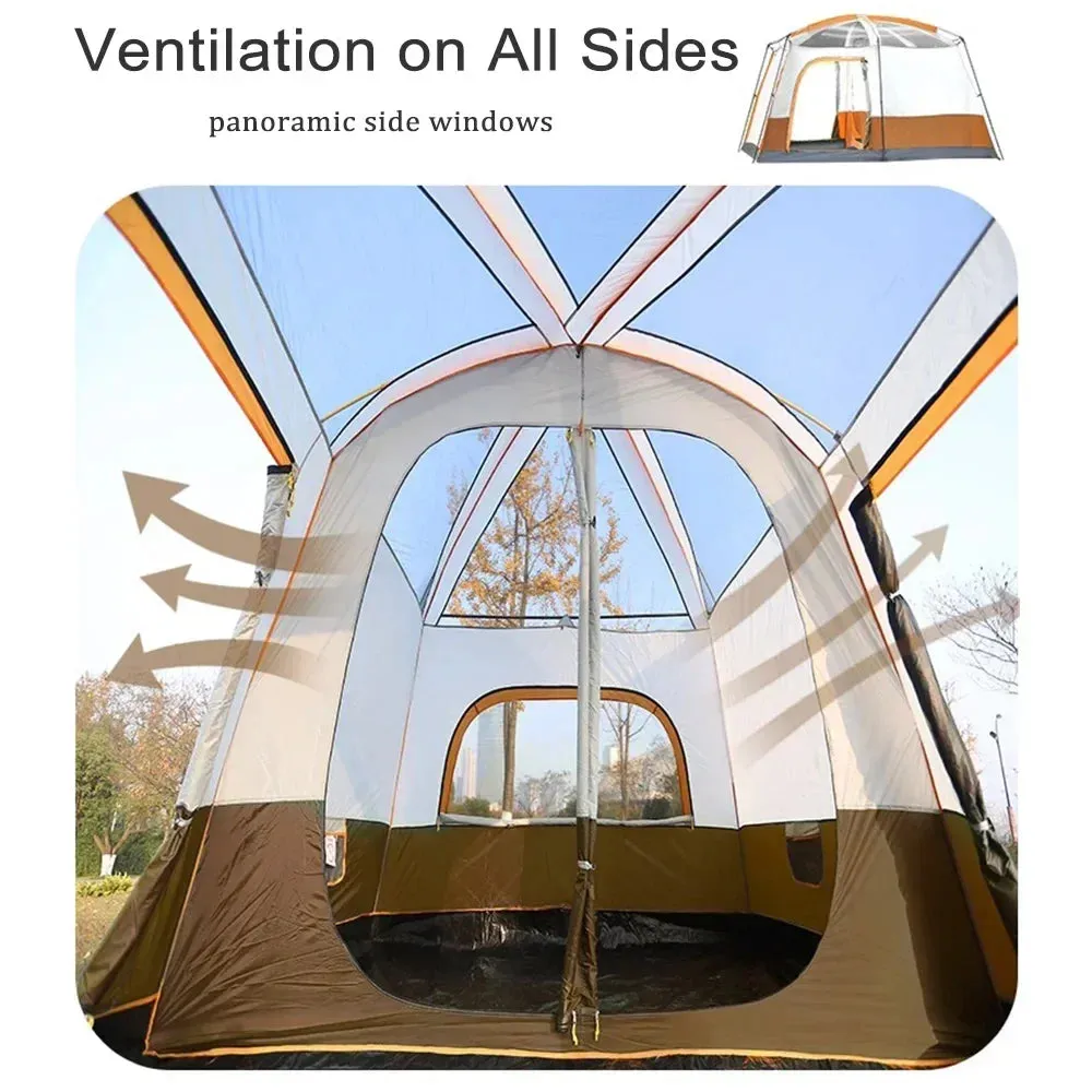 Camping Tent 3-12 Person Double Layers: Oversize, Rainproof Outdoor Family Camp Tour Equipment