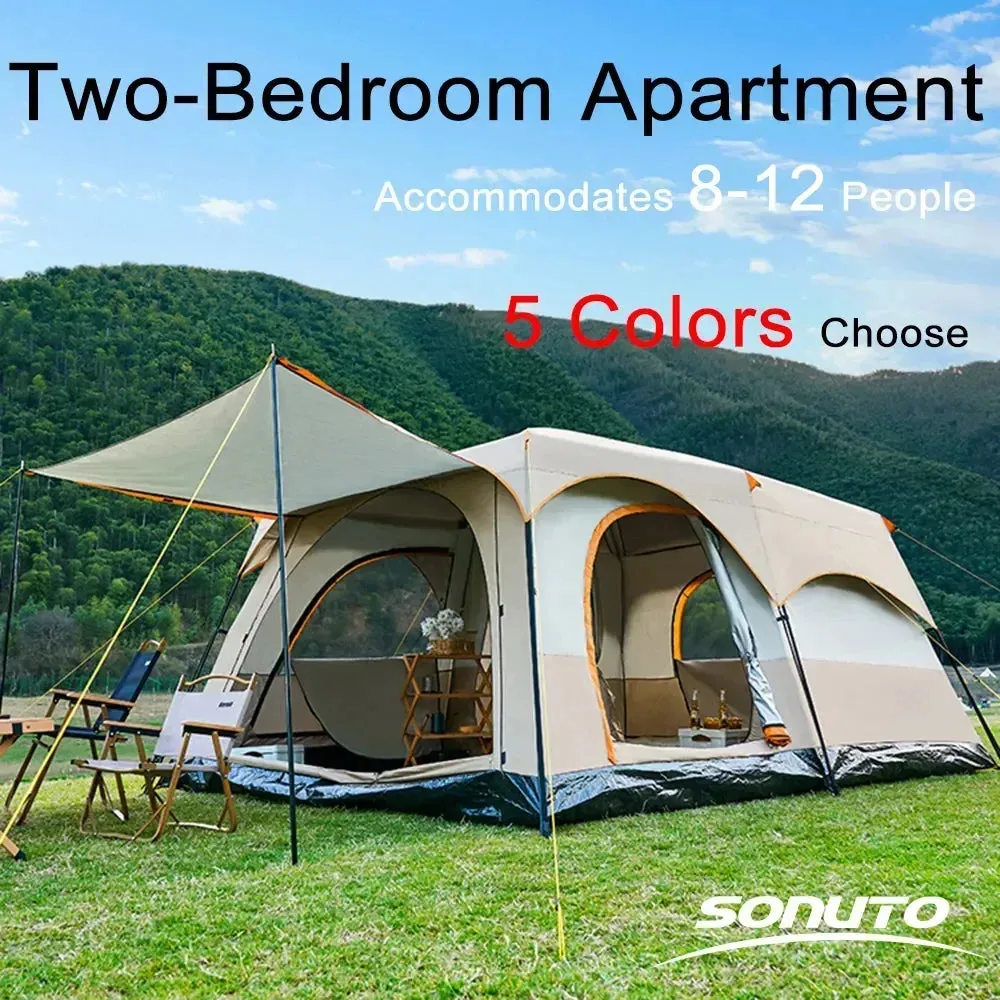 Camping Tent 3-12 Person Double Layers: Oversize, Rainproof Outdoor Family Camp Tour Equipment