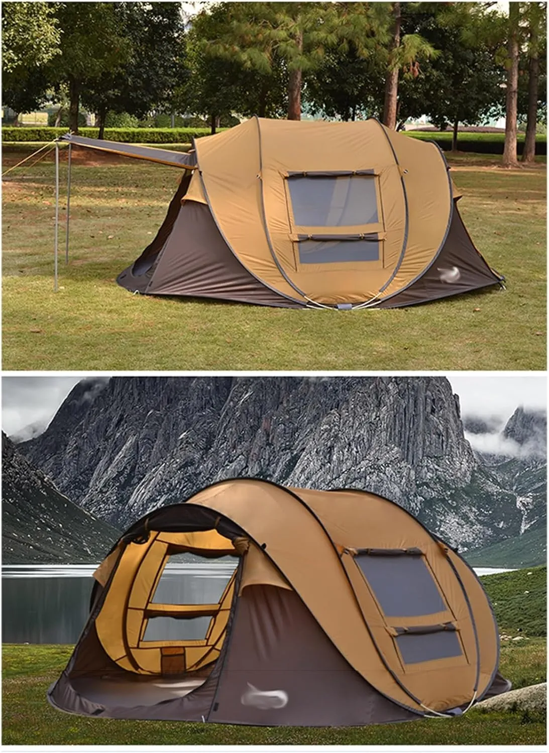 Camping Tent 3-4 Person Outdoor Automatic Quick Open Instant Pop Up Throw Tent Rainproof 2 Doors 2 Windows Portable Family Tents for Park Camping Hiking