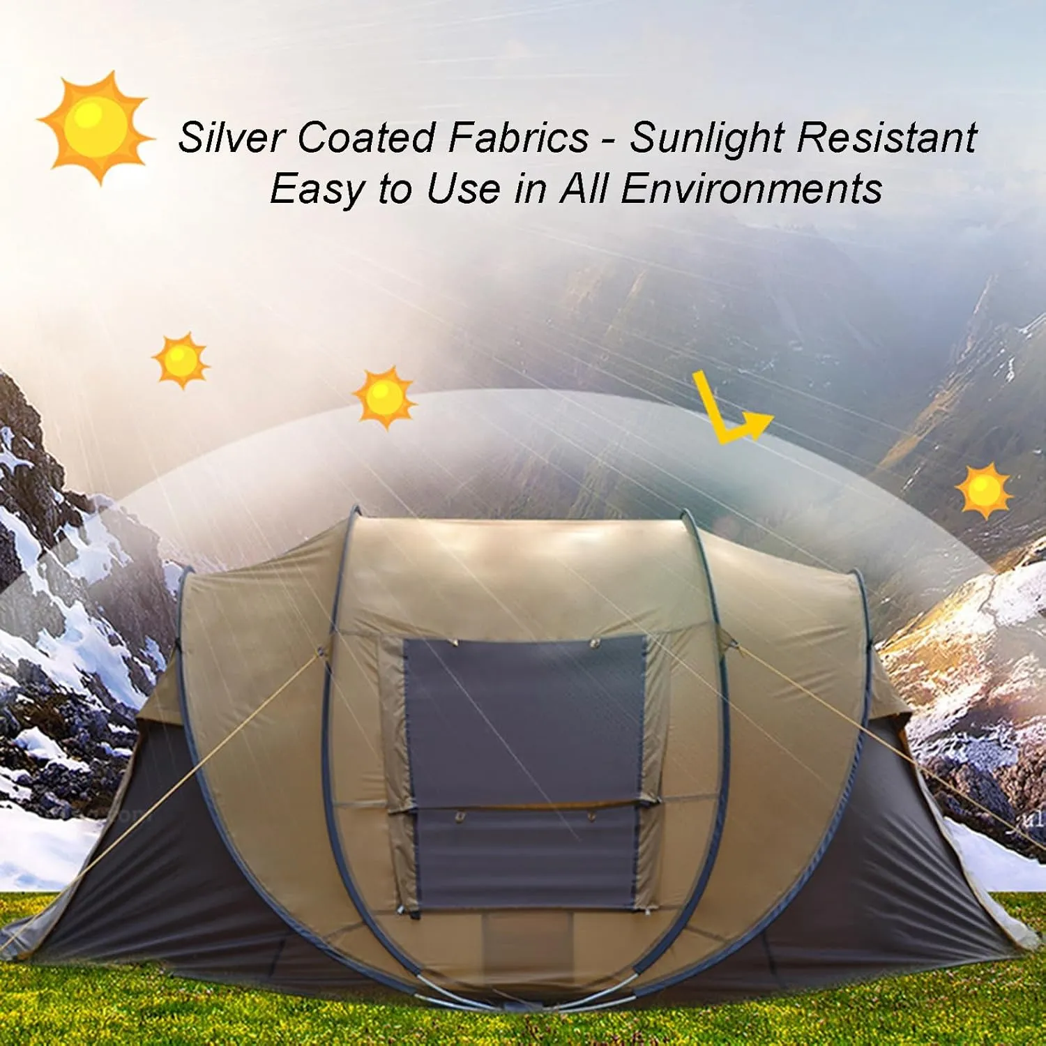 Camping Tent 3-4 Person Outdoor Automatic Quick Open Instant Pop Up Throw Tent Rainproof 2 Doors 2 Windows Portable Family Tents for Park Camping Hiking