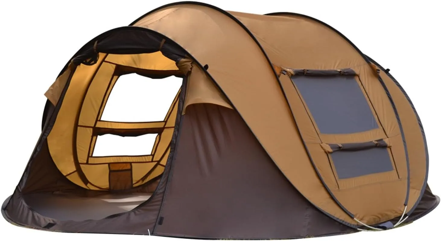 Camping Tent 3-4 Person Outdoor Automatic Quick Open Instant Pop Up Throw Tent Rainproof 2 Doors 2 Windows Portable Family Tents for Park Camping Hiking