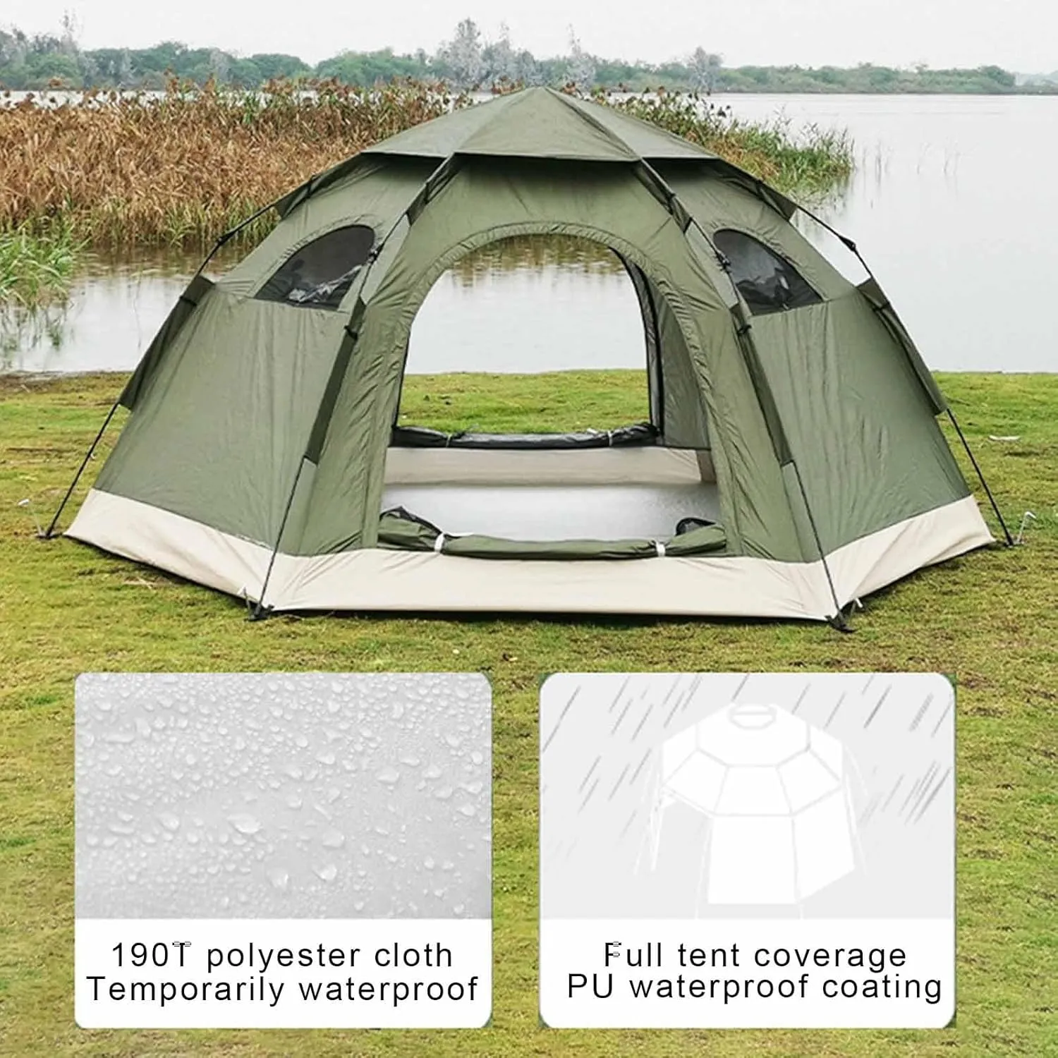 Camping Tent, auto Set up Instant Snow Camping Tent, Outdoor Camping Instant Cabin Tent, Suitable for Camping Trips and Outdoor Parties (Color : Green)