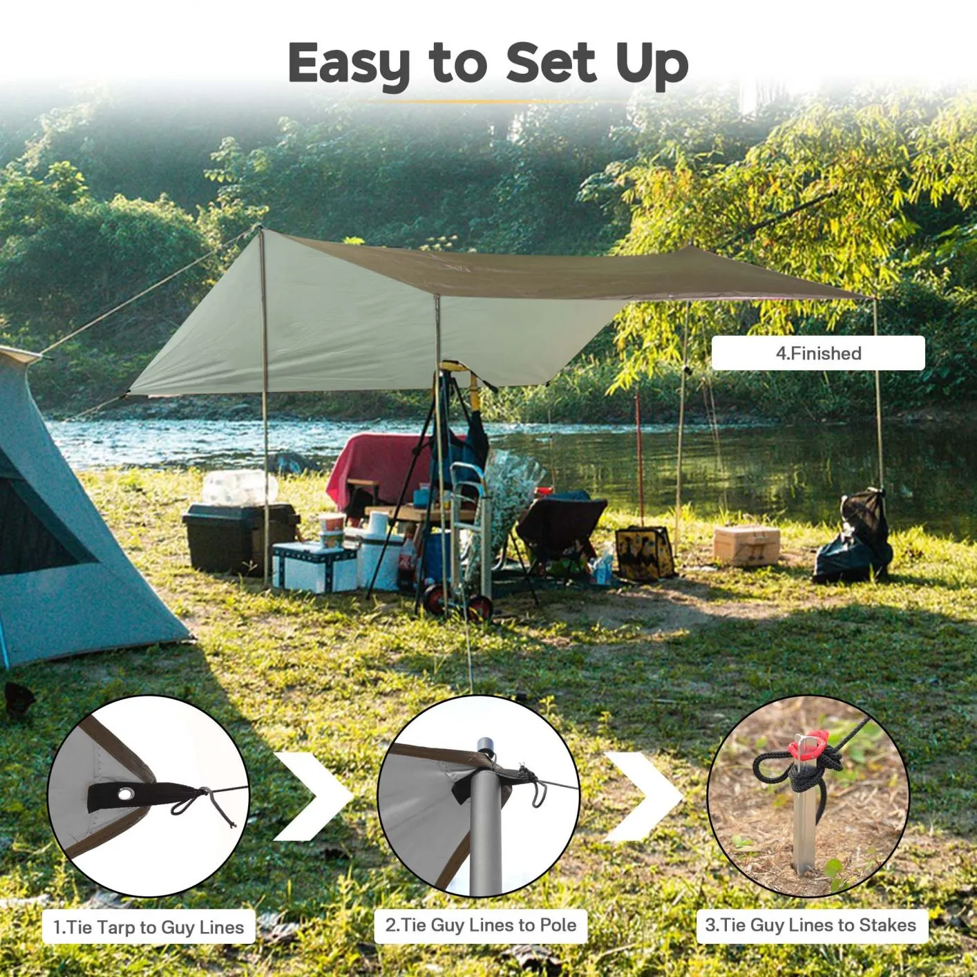 Camping Tent Tarp Hammock Rain Fly Waterproof Hiking Backpacking Shelter Brown, 13Ft