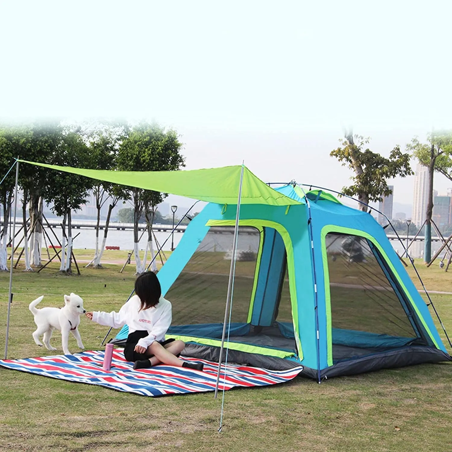 Camping Tents Shelter Portable Waterproof Cabin Tent Hold 4-6 Persons with Instant Setup Pop Up Tent with Carry Bag UV Protection for Camping Hiking Mountaineering (Color : Green)