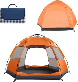 Camping Tents with Hammock for 3 to 4 Persons, Lightweight Family Tent with Mesh Windows Waterproof Easy Tents Instant Pop-Up Tents 60s Easy Setup Tent for Adults Kids Hiking Music Festival