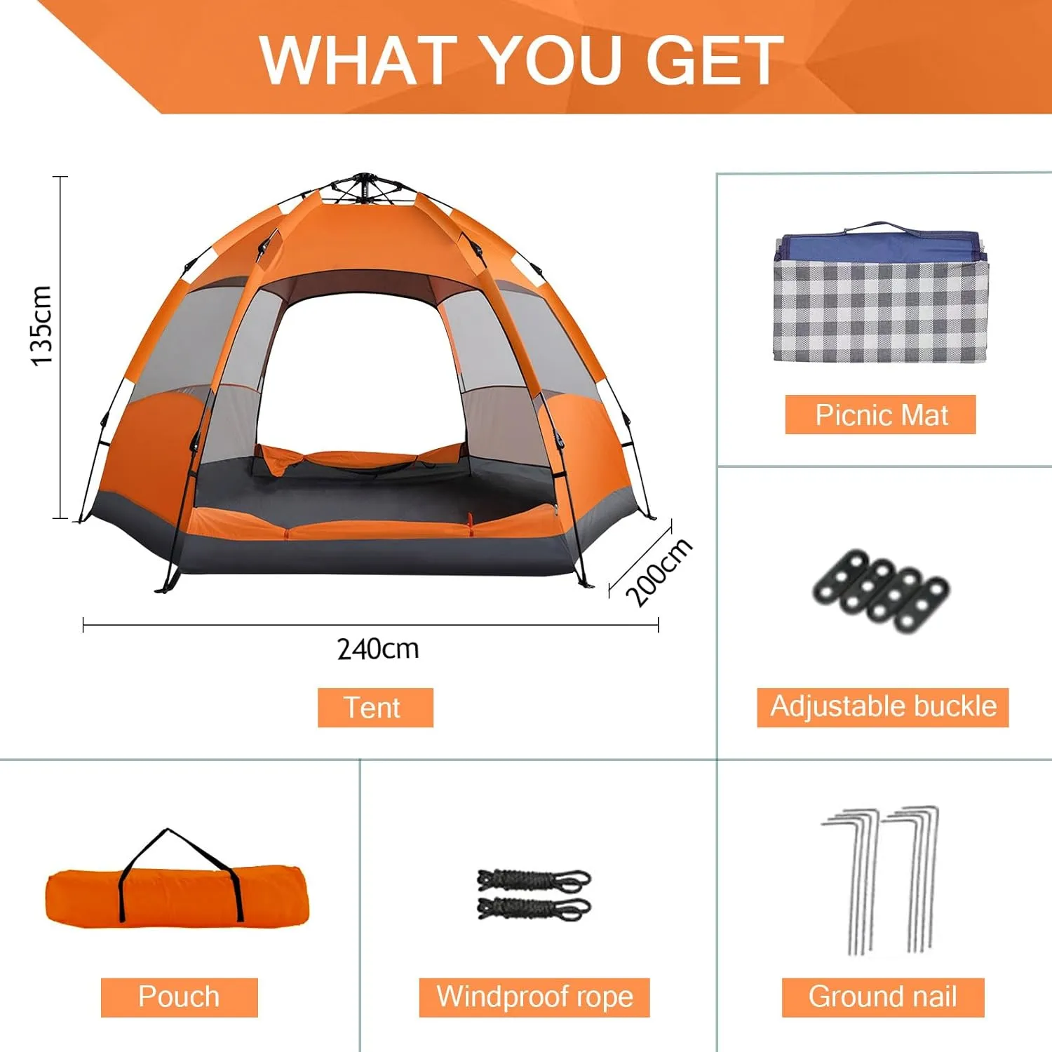 Camping Tents with Hammock for 3 to 4 Persons, Lightweight Family Tent with Mesh Windows Waterproof Easy Tents Instant Pop-Up Tents 60s Easy Setup Tent for Adults Kids Hiking Music Festival