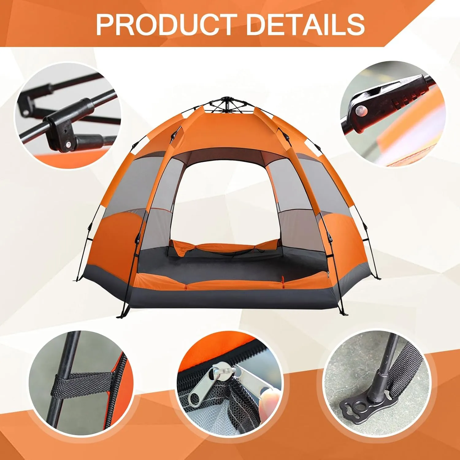 Camping Tents with Hammock for 3 to 4 Persons, Lightweight Family Tent with Mesh Windows Waterproof Easy Tents Instant Pop-Up Tents 60s Easy Setup Tent for Adults Kids Hiking Music Festival