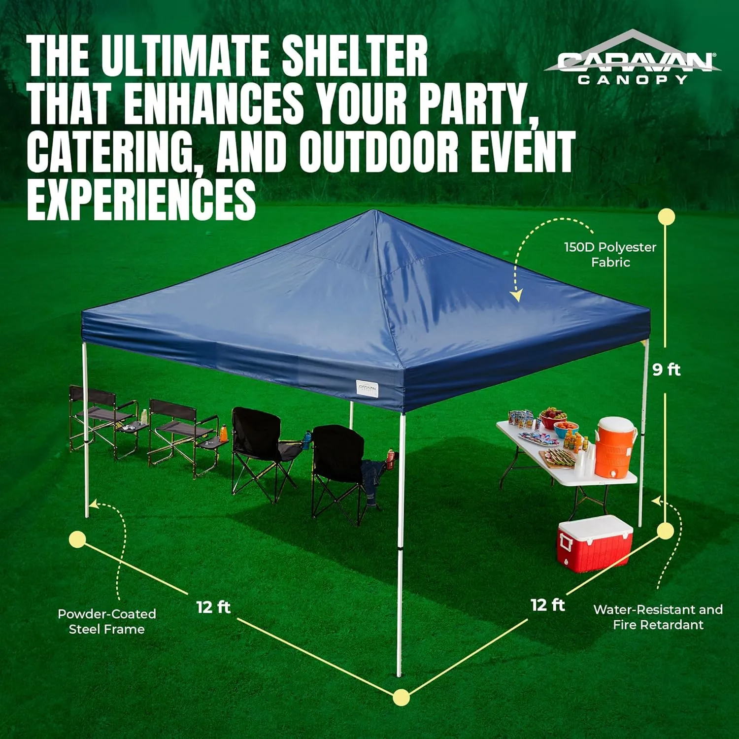 Canopy 12 by 12 Foot Polyester Straight Steel Leg Instant Pop Up Canopy Tent with Adjustable Height for Outdoor Events, Blue