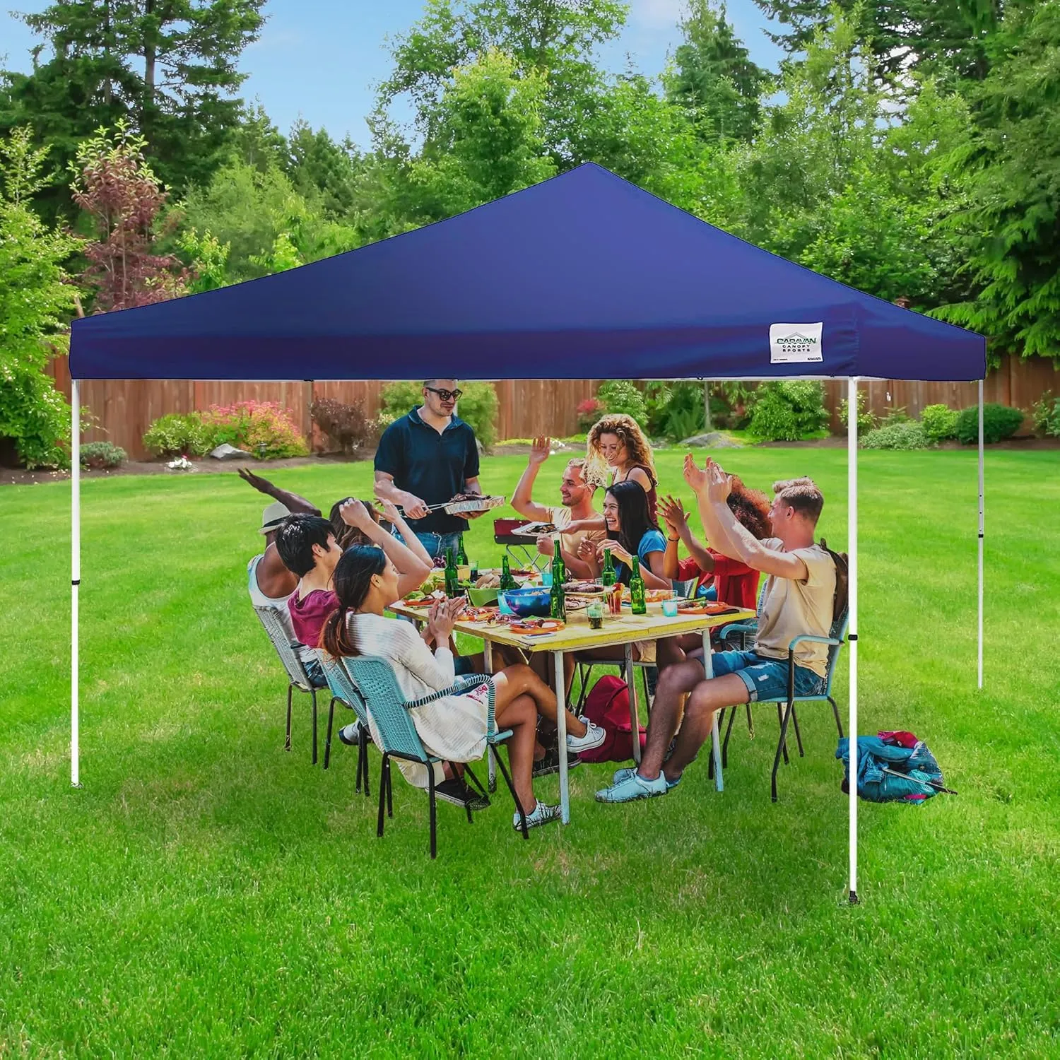Canopy 12 by 12 Foot Polyester Straight Steel Leg Instant Pop Up Canopy Tent with Adjustable Height for Outdoor Events, Blue
