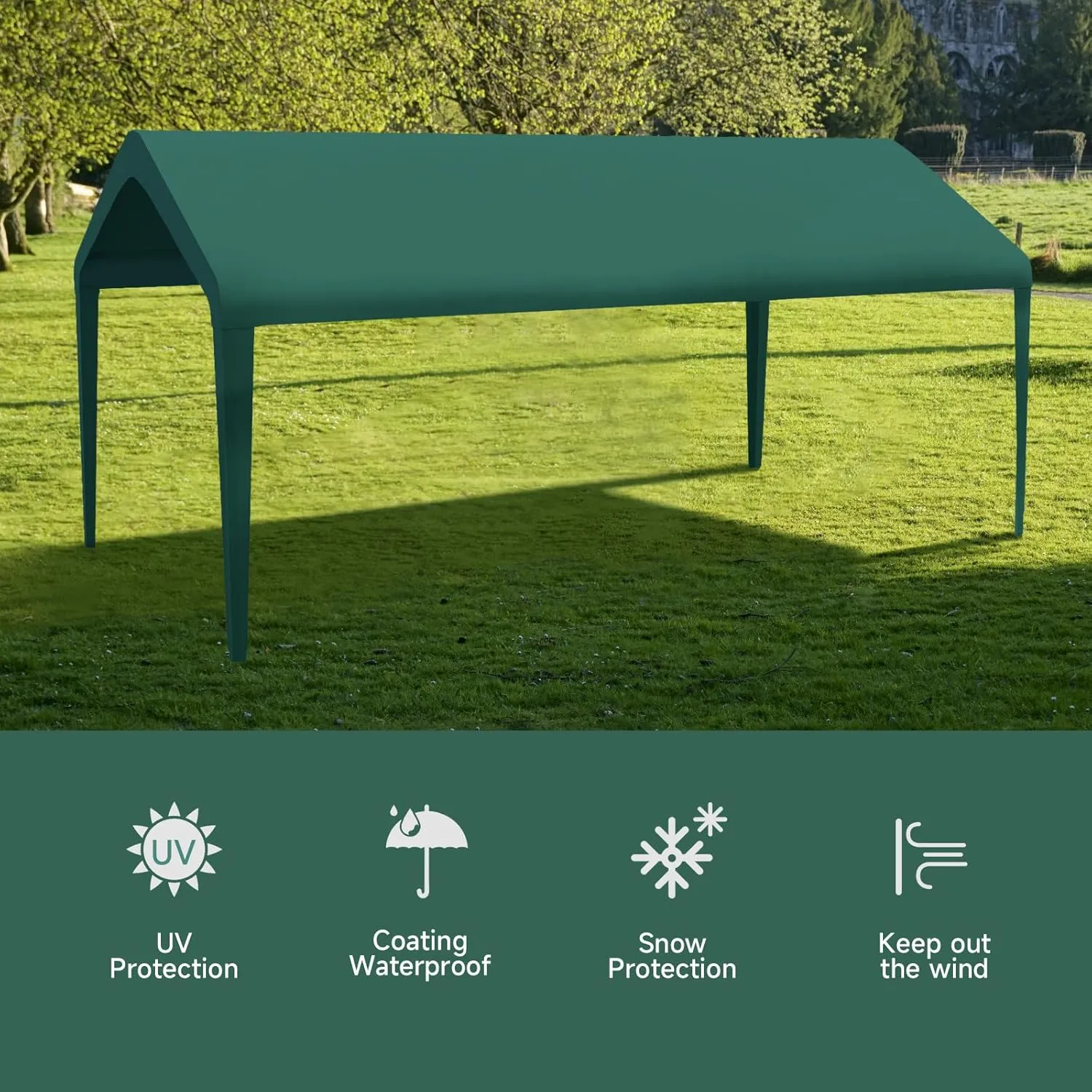 Canopy Replacement Cover, Carport Replacement Canopy, 800D Oxford Waterproof & UV Protected Tarp with Ball Bungees (Frame is not Included) (Green, 12x20)