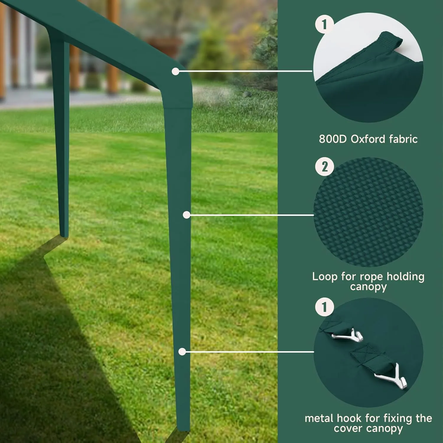 Canopy Replacement Cover, Carport Replacement Canopy, 800D Oxford Waterproof & UV Protected Tarp with Ball Bungees (Frame is not Included) (Green, 12x20)