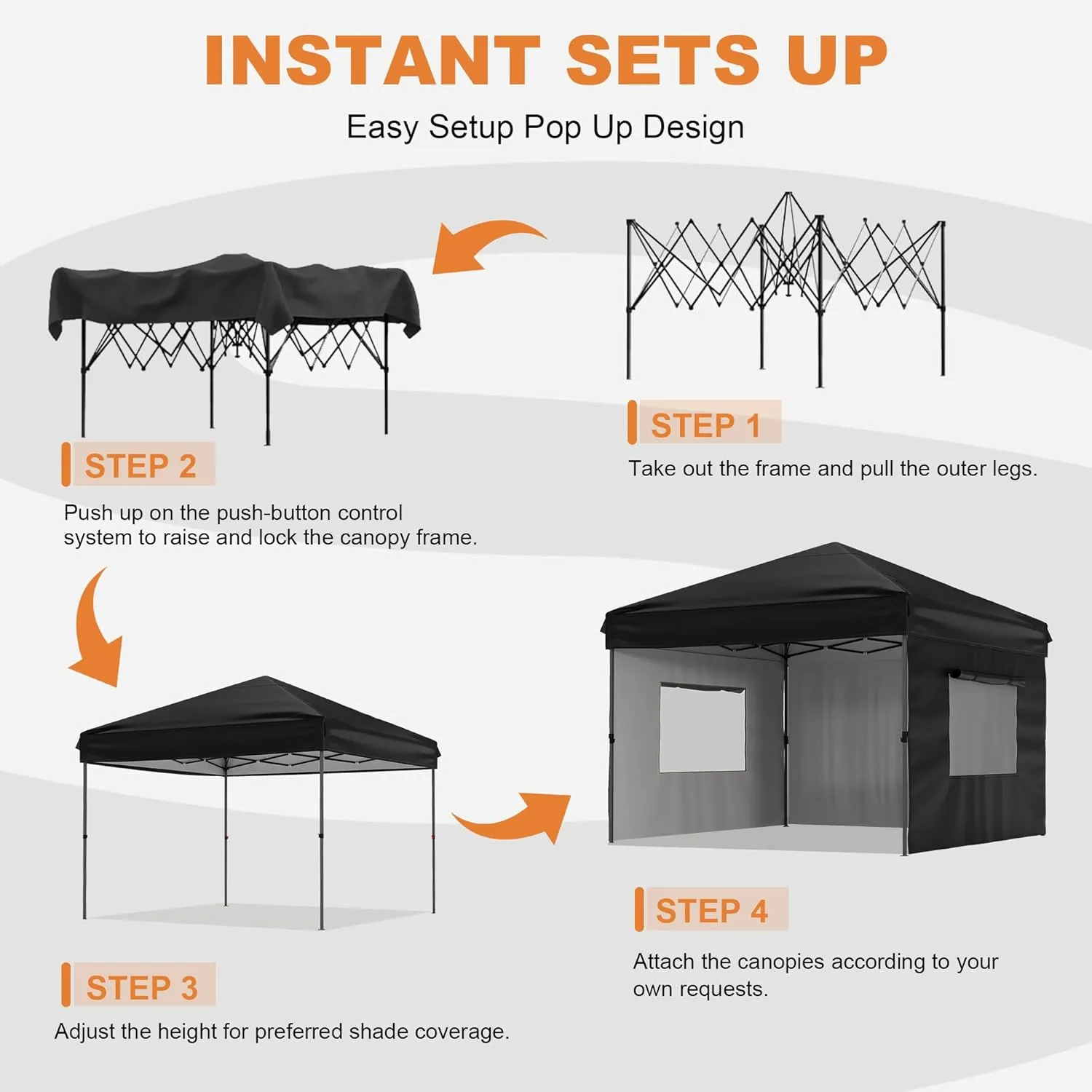 Canopy Tent 10x10 Easy Pop Up, Outdoor Shade Instant Canopy Tents, Comercial Instant Heavy DutyCanopy Pop Up Tent with 3 Sidewalls
