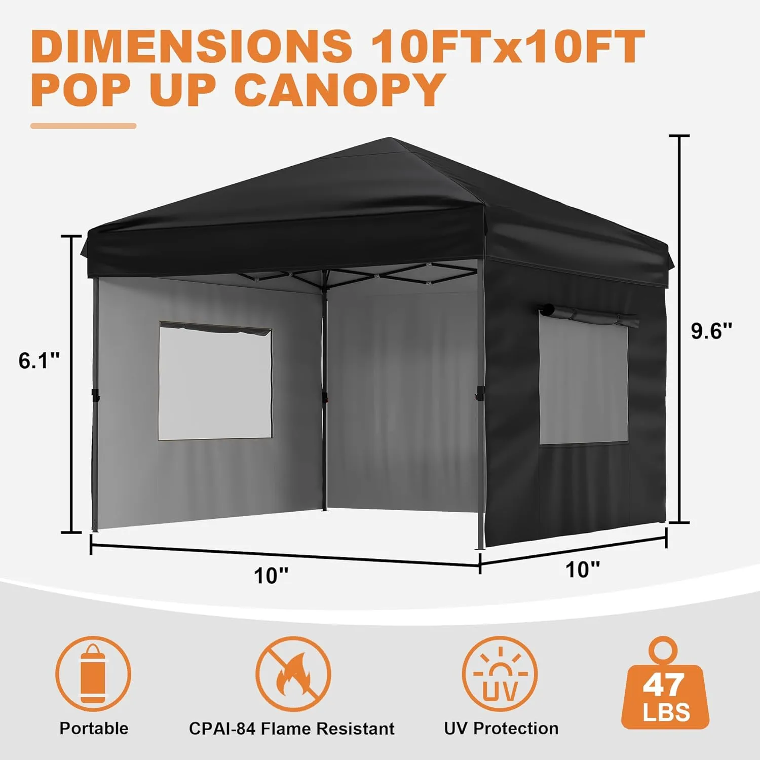 Canopy Tent 10x10 Easy Pop Up, Outdoor Shade Instant Canopy Tents, Comercial Instant Heavy DutyCanopy Pop Up Tent with 3 Sidewalls