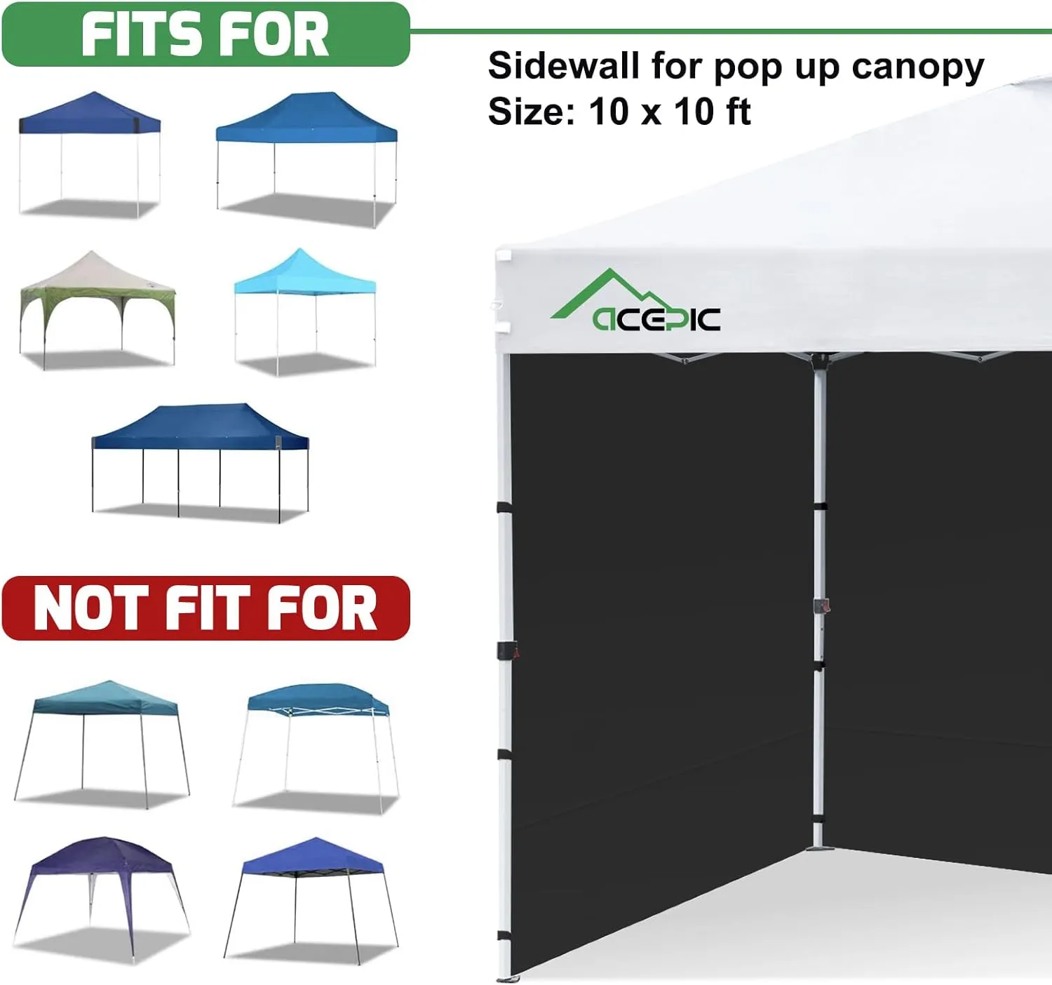Canopy Tent Sidewalls for 10x10 Pop Up Canopy,99% UV Protection Waterproof，3 Piece Sidewalls, Black(3PCS Sidewall Only, Canopy Tent NOT Included)