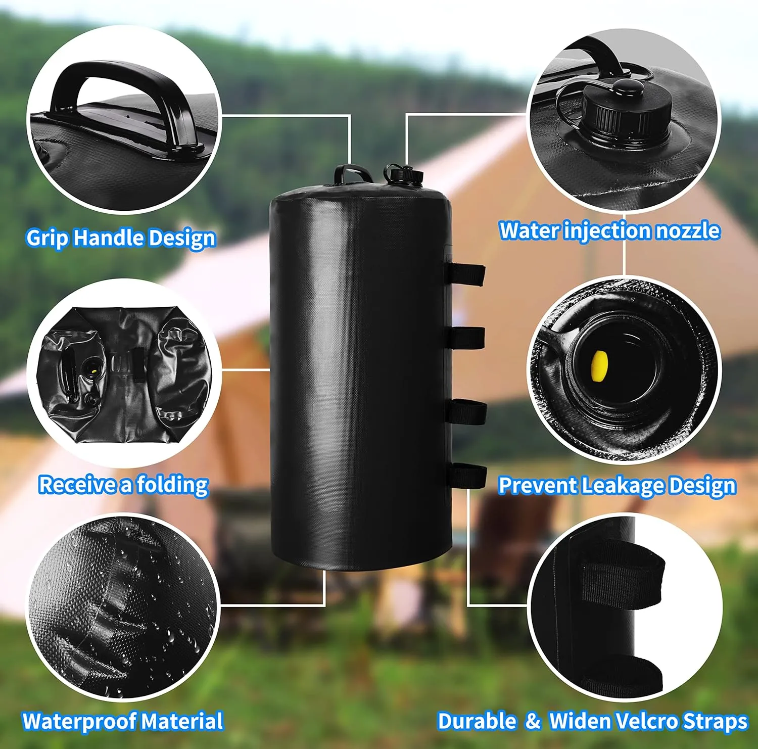 Canopy Weights Bag, 88/132/176 LBS Tent Weights Set of 4 - Heavy Duty Portable Water Weights Strong Windproof for Pop up Canopy, Tent, Gazebo, Shelter Upgraded (Black-20L)