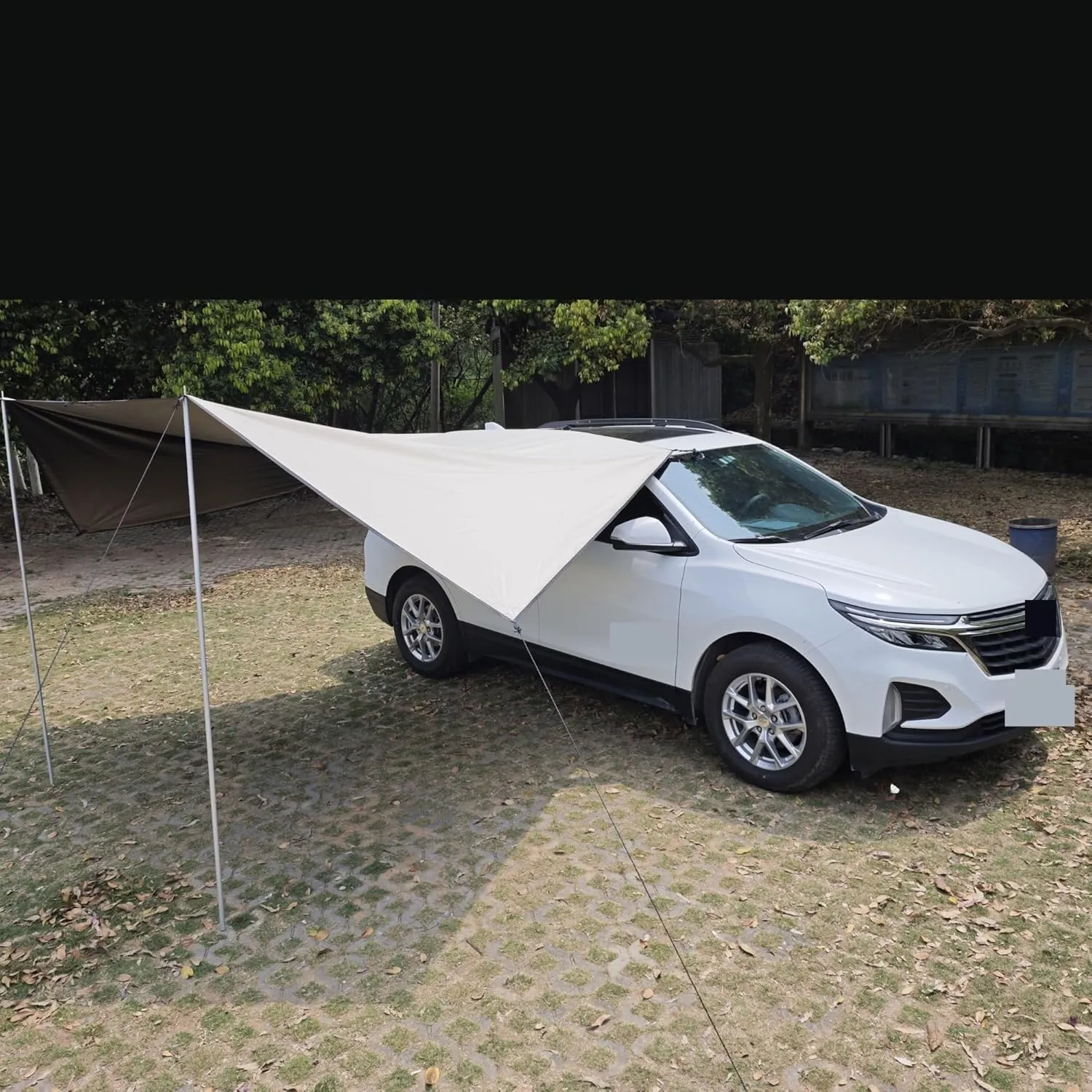 Car Side Awning Black Coating Tarp with Suction Cup Anchor Outdoor Camping Tourist Tent Shade Waterproof(Black tarp Cloth)