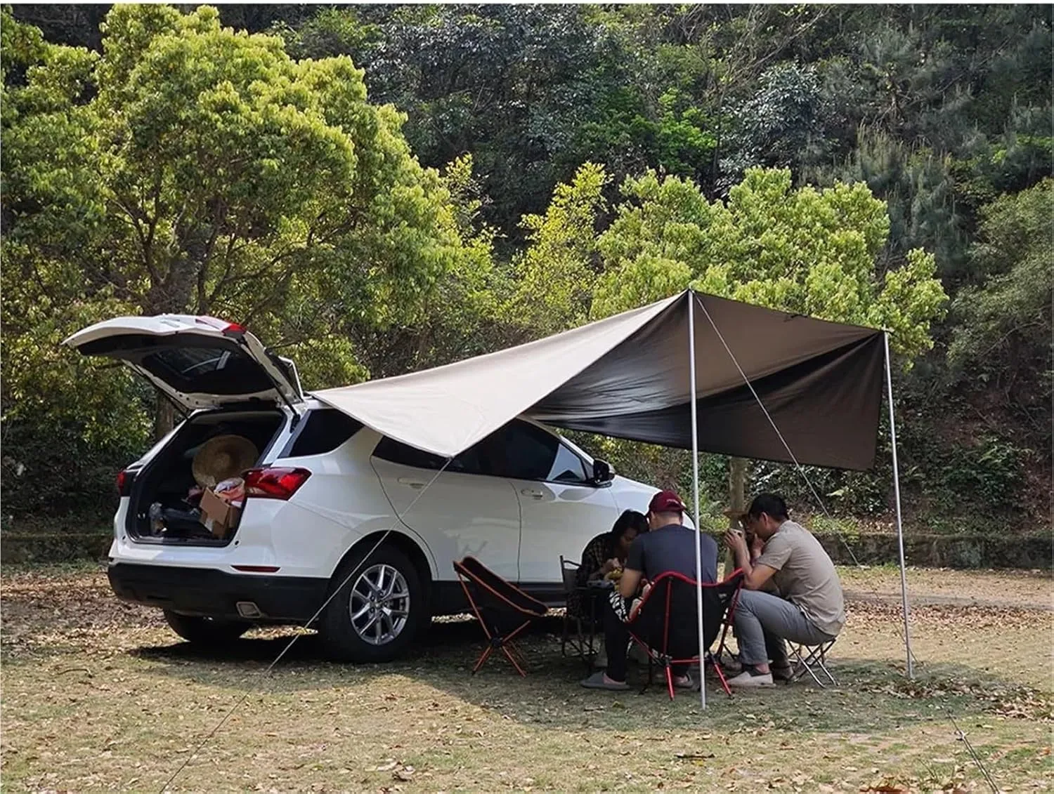 Car Side Awning Black Coating Tarp with Suction Cup Anchor Outdoor Camping Tourist Tent Shade Waterproof(Black tarp Cloth)