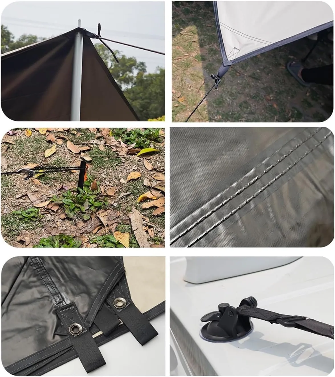 Car Side Awning Black Coating Tarp with Suction Cup Anchor Outdoor Camping Tourist Tent Shade Waterproof(Black tarp Cloth)