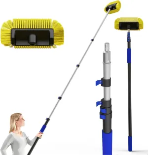 Car Wash Brush with 12FT Long Handle, Car Cleaning Brush 12-Inch Soft Bristles, 3-12Foot Aluminium Telescoping Pole for Scratch-Free Cleaning RV, Boats, House Siding, Floors, Solar Panels