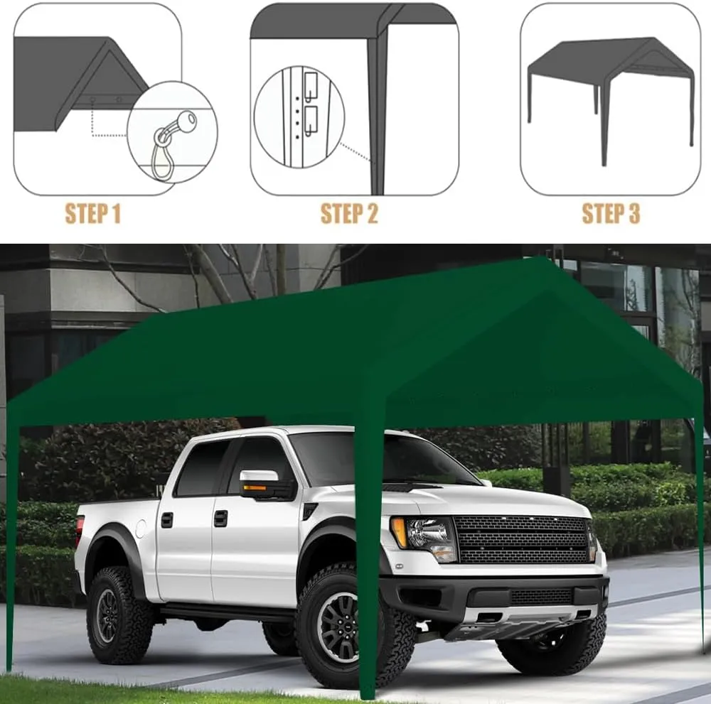 Carport Replacement Canopy, Replacement Top Cover for 10' x 20' Carport Frame, 180G PE Fabric Waterproof & UV Protected Tarp with Ball Bungees, Green (Only Top Cover, Frame is not Included)