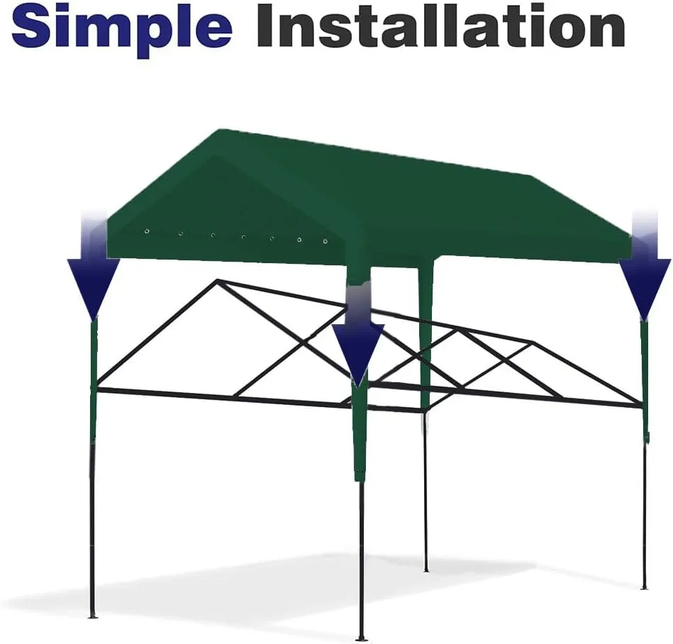 Carport Replacement Canopy, Replacement Top Cover for 10' x 20' Carport Frame, 180G PE Fabric Waterproof & UV Protected Tarp with Ball Bungees, Green (Only Top Cover, Frame is not Included)