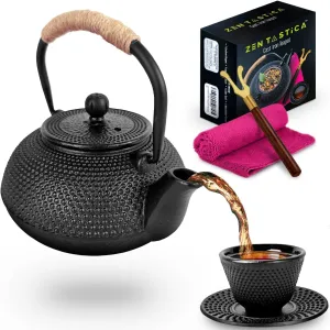 Cast Iron Teapot Gift Set Japanese Style (6pcs)–Stovetop Safe with Infuser,Lifter&Cloth–Durable Loose Leaf Kettle&Cups for Home,Camping,Outdoor Use–Traditional Asian Tea Set