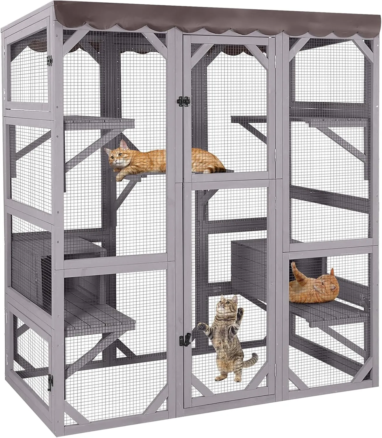Cat House Large Window Catio Outdoor Cat Enclosure Kitty Shlter with Waterproof Cover,Cat Cages Indoor with Tarp Roof,Platforms,Resting Box