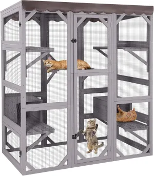 Cat House Large Window Catio Outdoor Cat Enclosure Kitty Shlter with Waterproof Cover,Cat Cages Indoor with Tarp Roof,Platforms,Resting Box