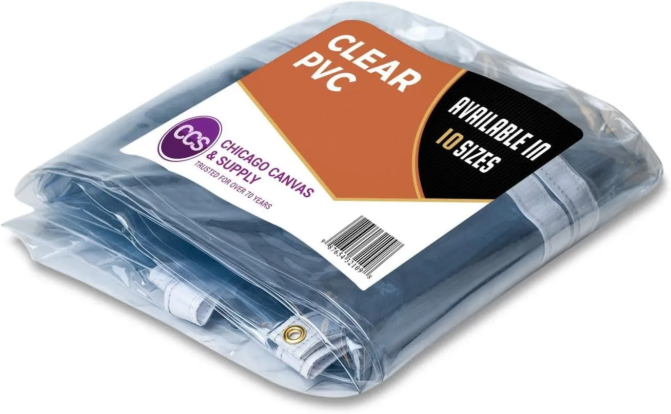 CCS Waterproof Clear PVC Tarp Cover – Extra Heavy Duty 20 Mil Tarpaulin with Rustproof Brass Grommets - Multi Purpose for Porch, Patio, Deck, Equipment & Outdoor Use (8x8 Ft)