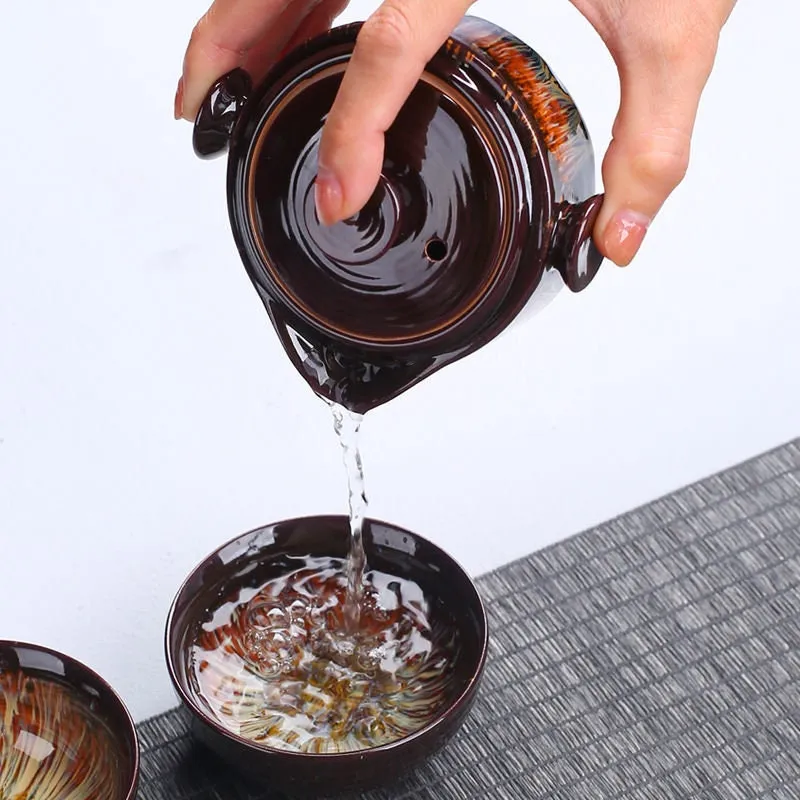 Ceramic Gaiwan Set kuai ke Camping Kung Fu Tea Set 1 Teapot 2 Cups Travel TeaPot Coffee Cup Water Mug Office Kettle Drinkware