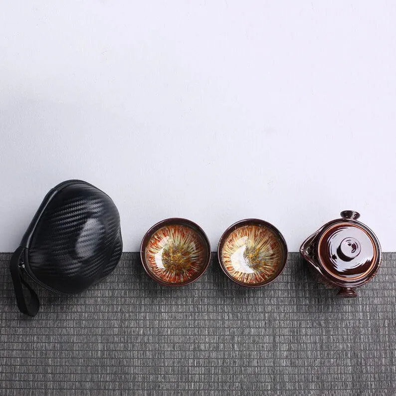Ceramic Gaiwan Set kuai ke Camping Kung Fu Tea Set 1 Teapot 2 Cups Travel TeaPot Coffee Cup Water Mug Office Kettle Drinkware