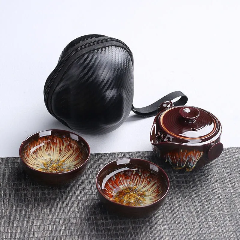 Ceramic Gaiwan Set kuai ke Camping Kung Fu Tea Set 1 Teapot 2 Cups Travel TeaPot Coffee Cup Water Mug Office Kettle Drinkware