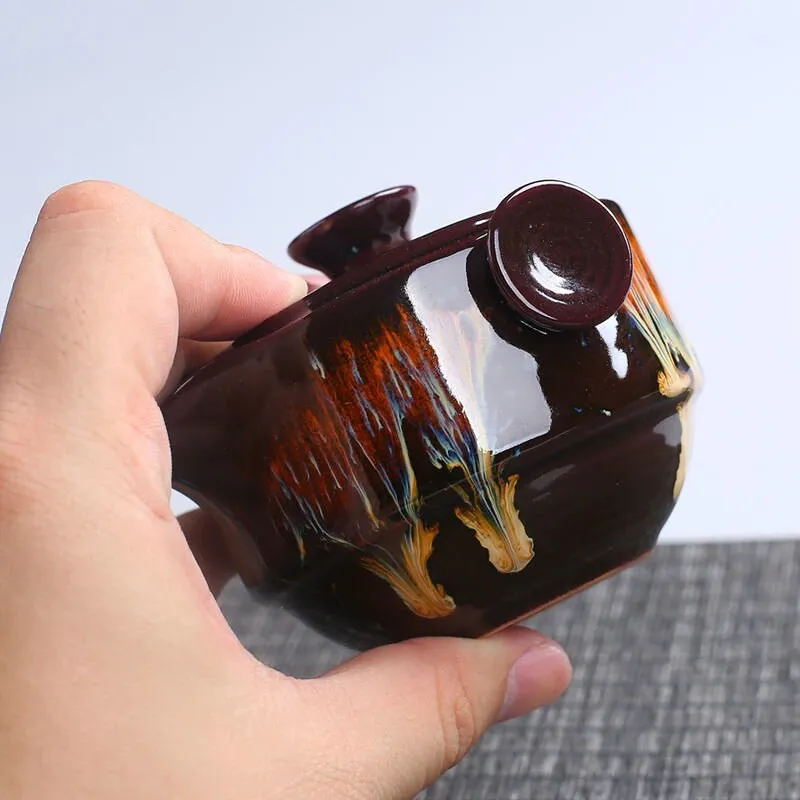 Ceramic Gaiwan Set kuai ke Camping Kung Fu Tea Set 1 Teapot 2 Cups Travel TeaPot Coffee Cup Water Mug Office Kettle Drinkware
