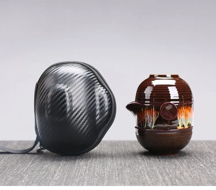 Ceramic Gaiwan Set kuai ke Camping Kung Fu Tea Set 1 Teapot 2 Cups Travel TeaPot Coffee Cup Water Mug Office Kettle Drinkware