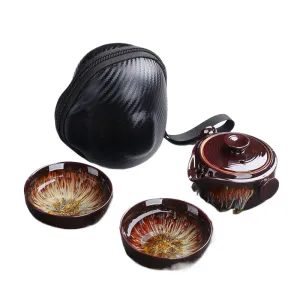 Ceramic Gaiwan Set kuai ke Camping Kung Fu Tea Set 1 Teapot 2 Cups Travel TeaPot Coffee Cup Water Mug Office Kettle Drinkware