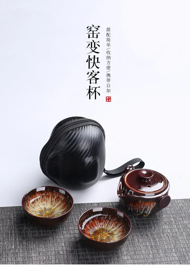 Ceramic Gaiwan Set kuai ke Camping Kung Fu Tea Set 1 Teapot 2 Cups Travel TeaPot Coffee Cup Water Mug Office Kettle Drinkware