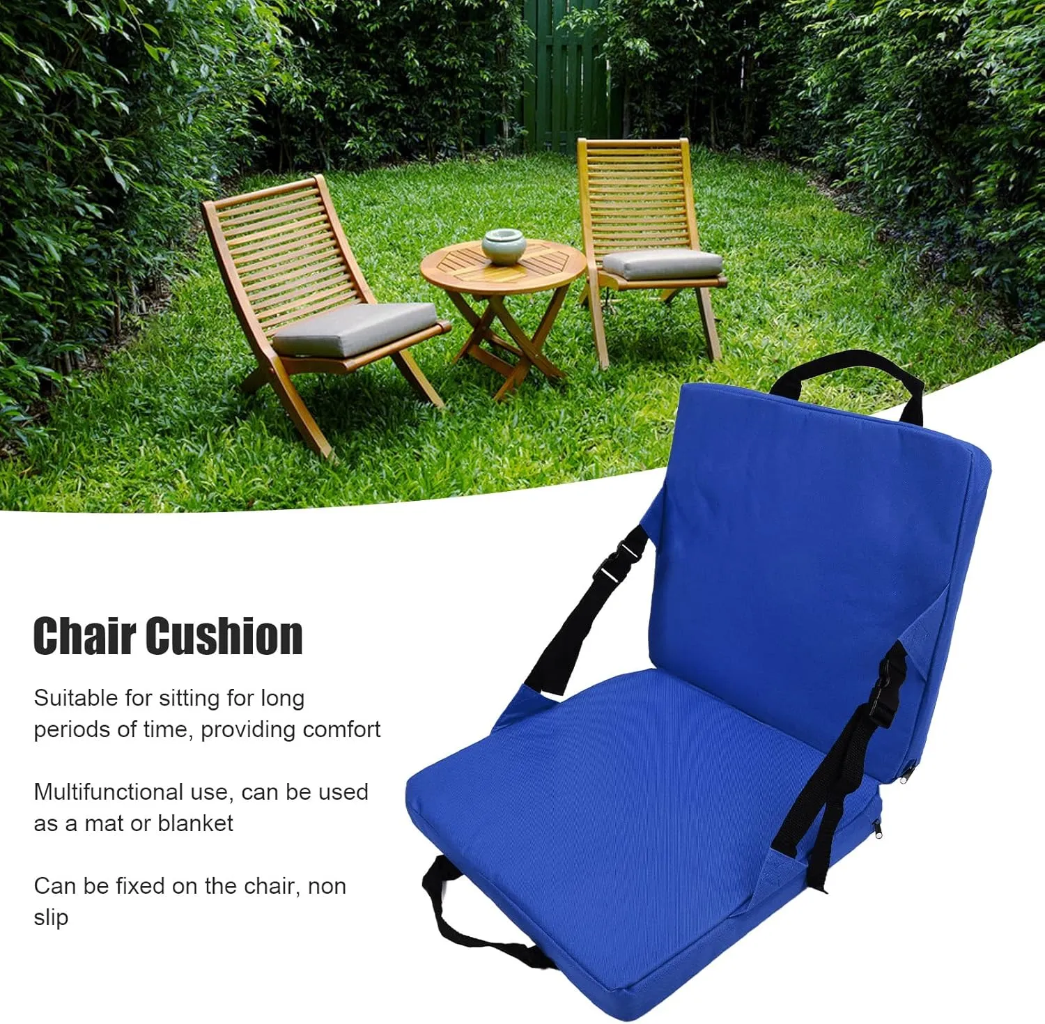 Chair Cushion, Foldable Soft Seat Cushion with Backrest, Portable Camping Chair Pads for Outdoor Camping Hiking Stadium Office(Blue)